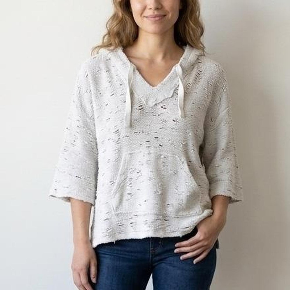 Levi's grey distressed short sleeve hoodie oversized slouchy crop top- 2